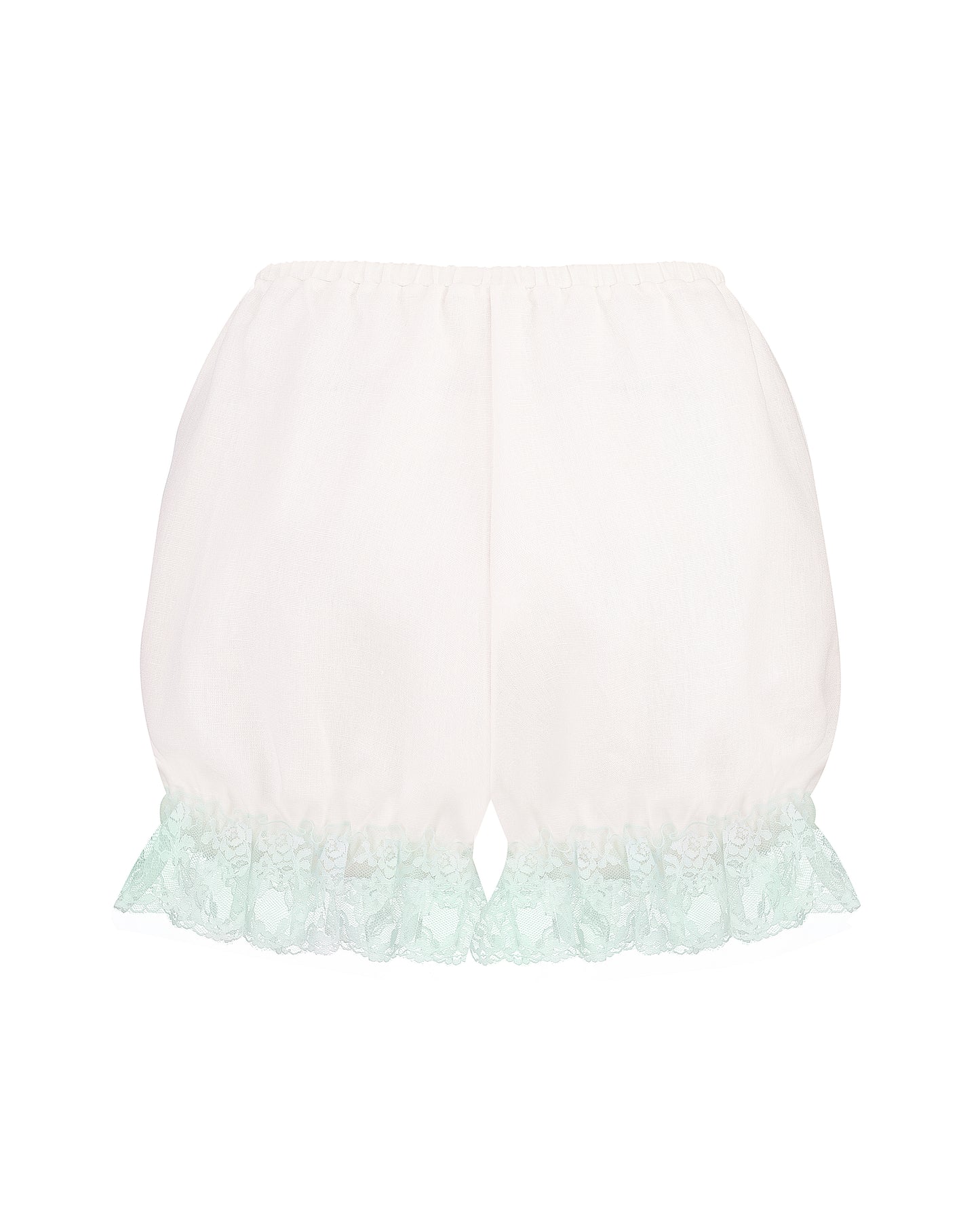 Купіть виріб ручної роботи Linen Shorts with Menthol Lace “Baby Doll” від Nadiia World. Ідеальний вибір для додавання вишуканості та шарму до вашого житлового простору або колекції особистих аксесуарів.