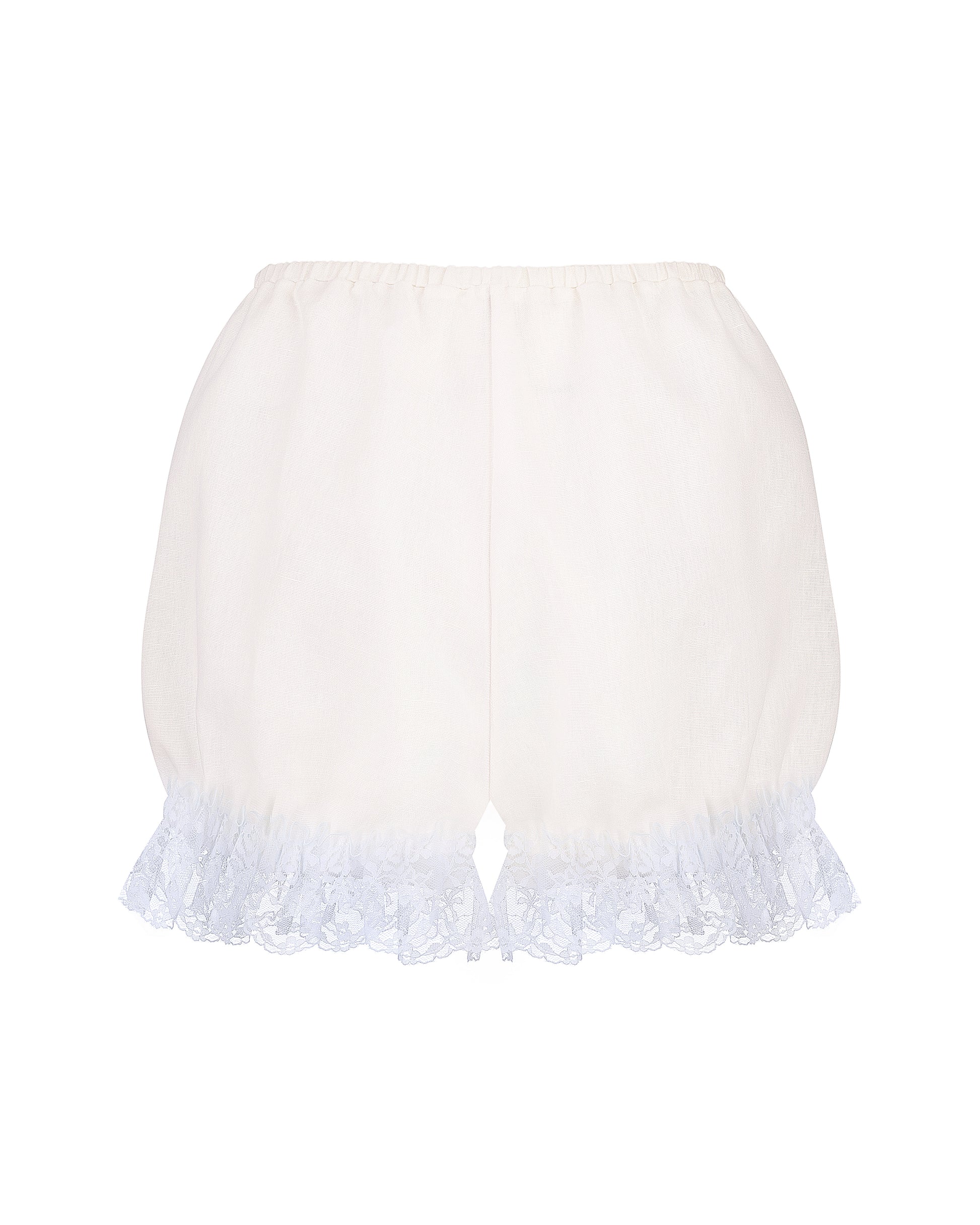 Купіть виріб ручної роботи Linen Shorts with Blue Lace “Baby Doll” від Nadiia World. Ідеальний вибір для додавання вишуканості та шарму до вашого житлового простору або колекції особистих аксесуарів.