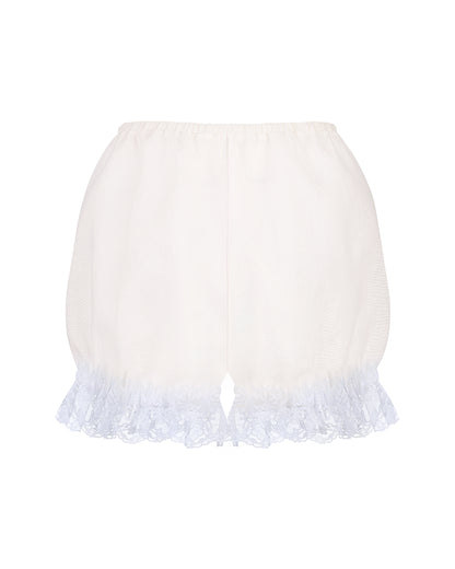 Купіть виріб ручної роботи Linen Shorts with Blue Lace “Baby Doll” від Nadiia World. Ідеальний вибір для додавання вишуканості та шарму до вашого житлового простору або колекції особистих аксесуарів.