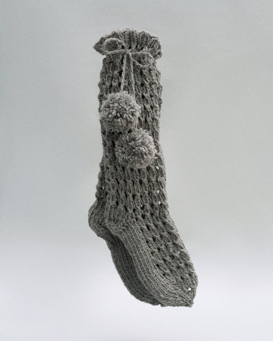 Knee Socks with Pompoms in Grey