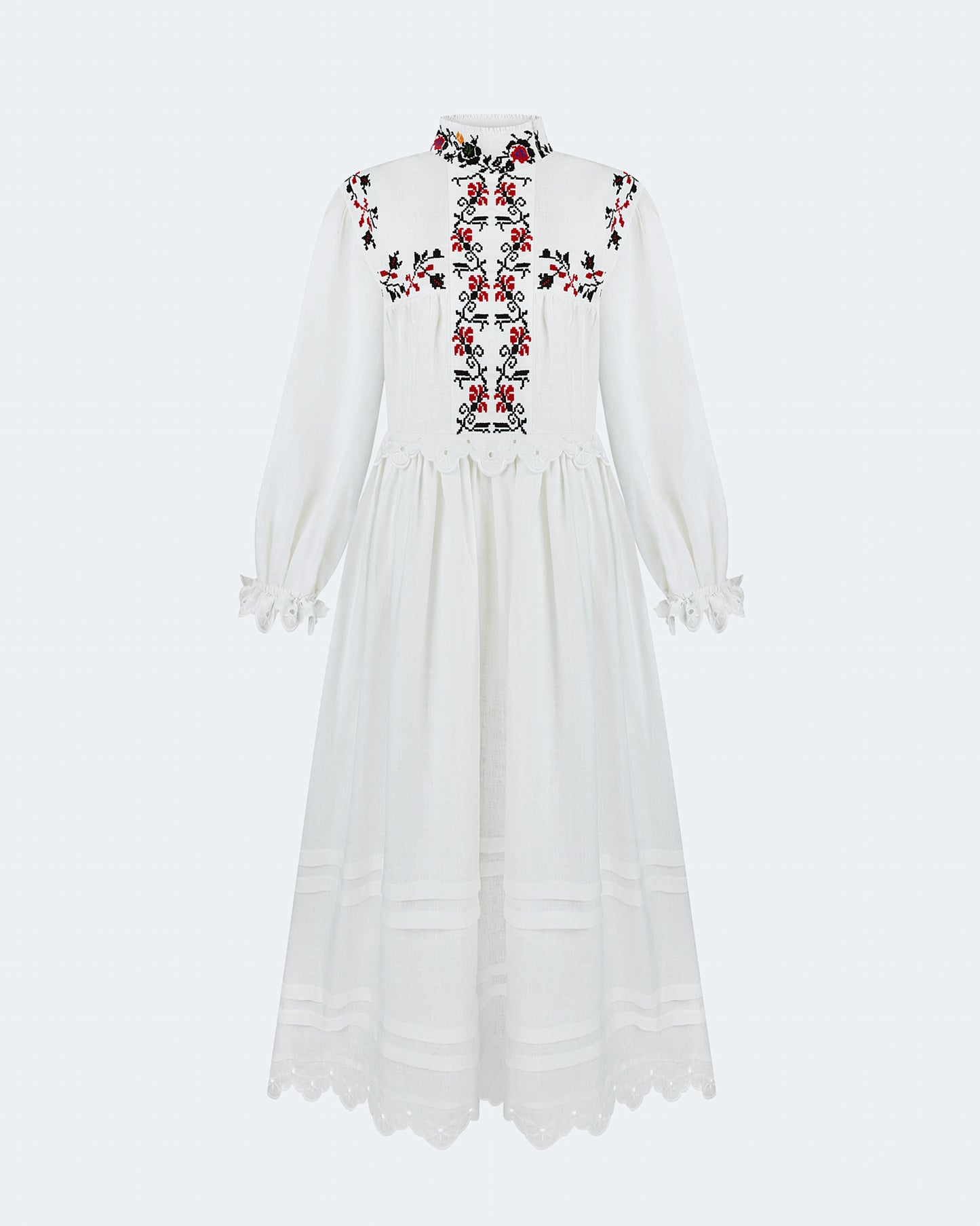 Long embroidered dress with a high neck "Korolivna"