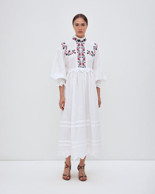 Long embroidered dress with a high neck "Korolivna"