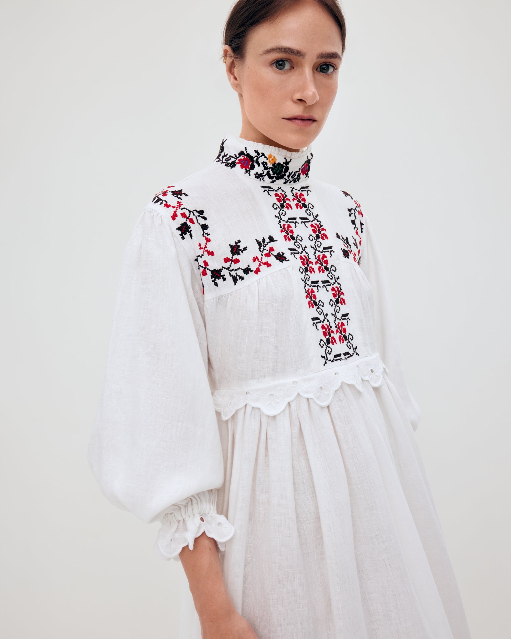 Long embroidered dress with a high neck "Korolivna" Nadiia World Long embroidered dress with a high neck "Korolivna" Nadiia World