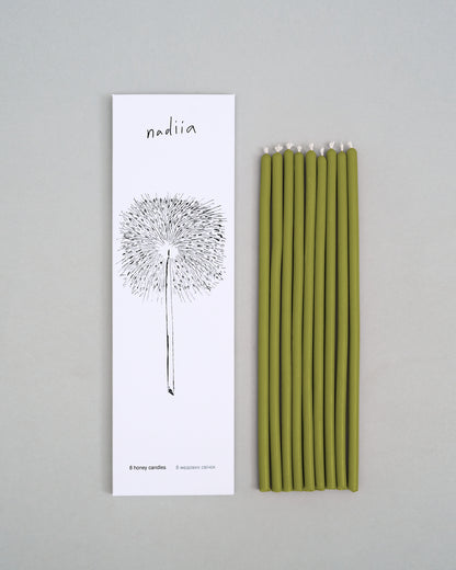 Купіть виріб ручної роботи 8 Honey Candles in Edelweiss від Nadiia World. Ідеальний вибір для додавання вишуканості та шарму до вашого житлового простору або колекції особистих аксесуарів.