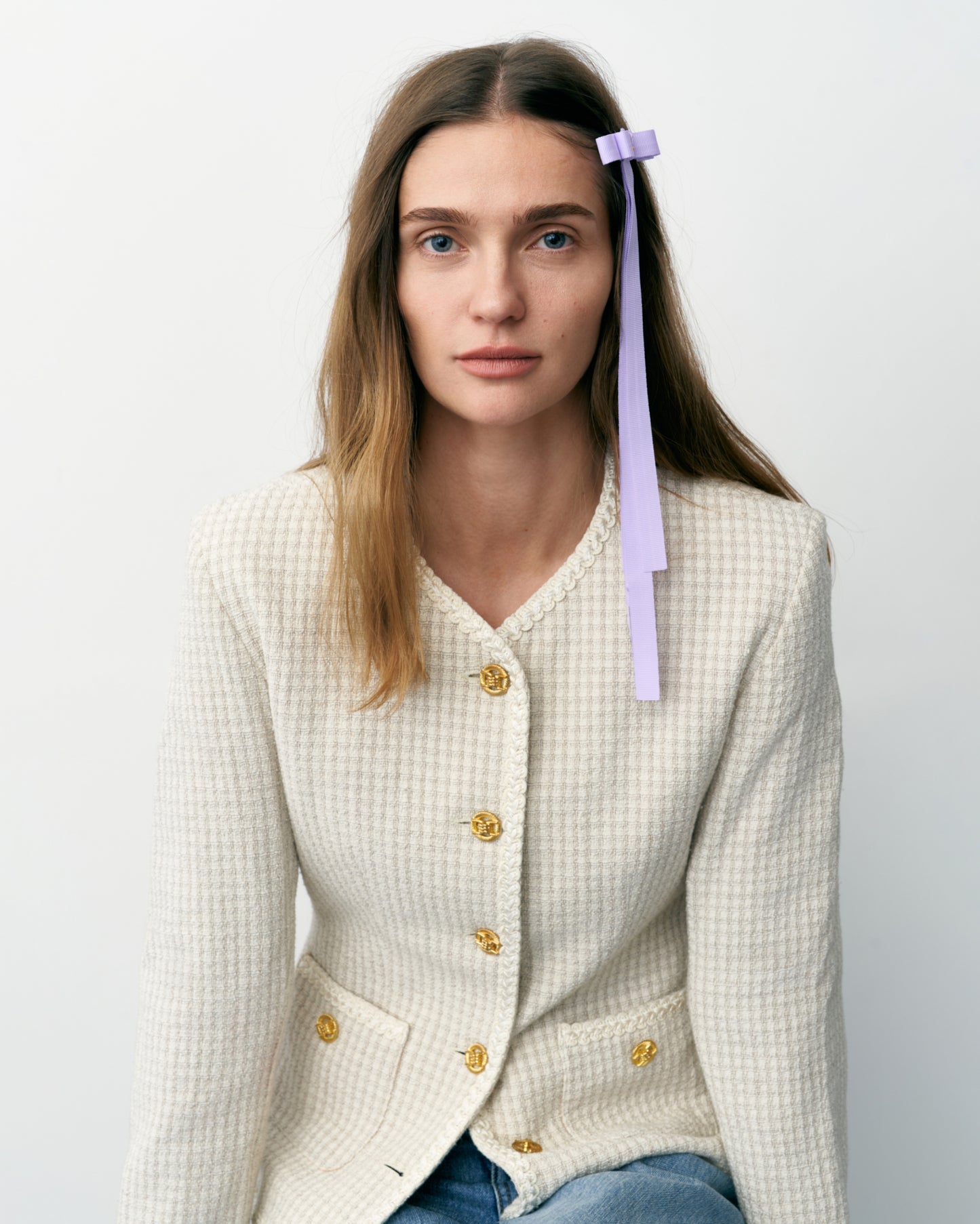 Ribbon Barrette with flowers "Lilac"