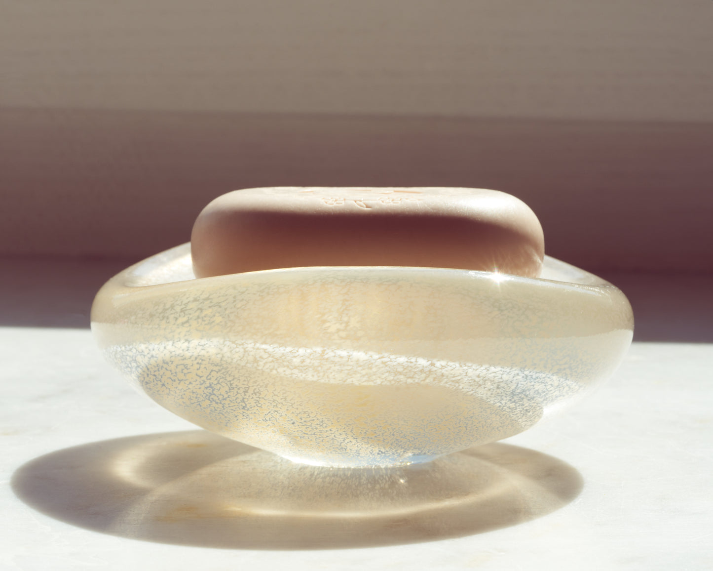 Oval Handmade glass container “Golden”