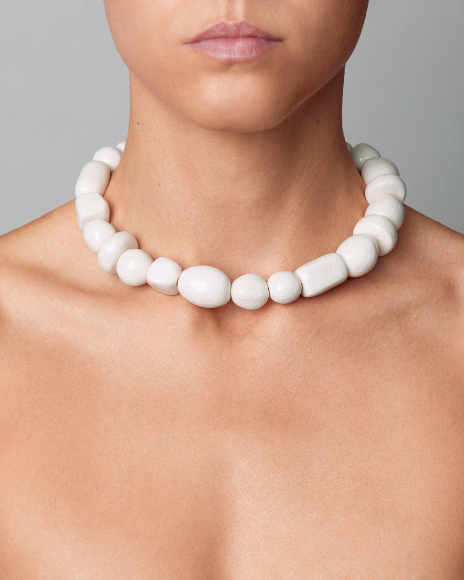 Necklace with white ceramic beads